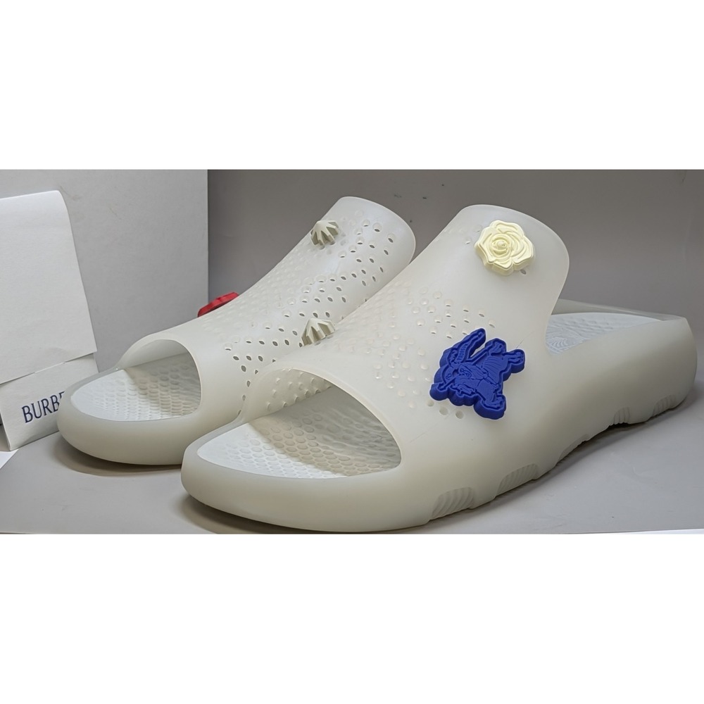 Burberry Stingray Slide Sandals Pebble Cream Men's Size 9 US-  Made In Italy